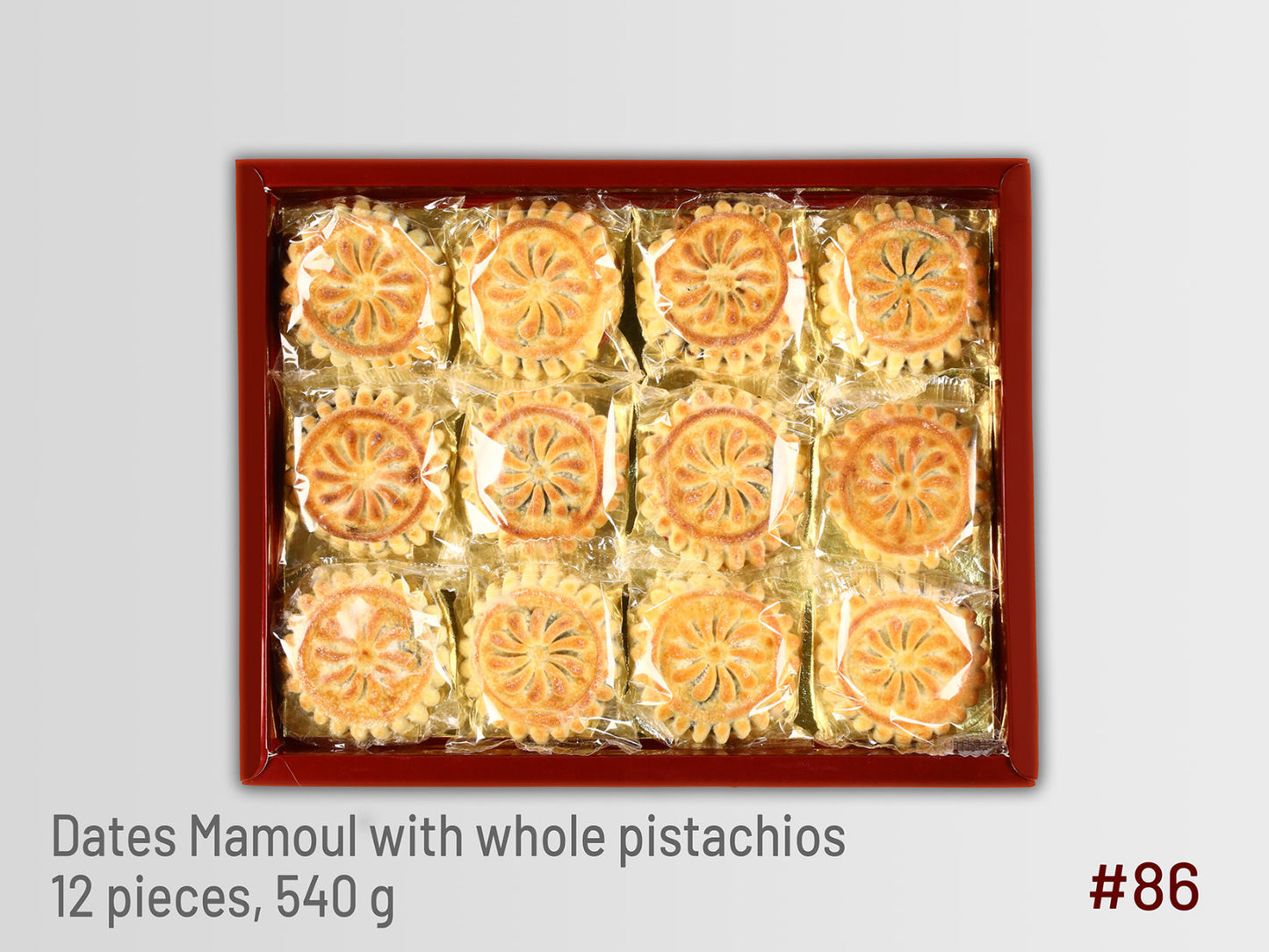 #86 Dates Mamoul with Whole Pistachios-12 Pieces, 540g